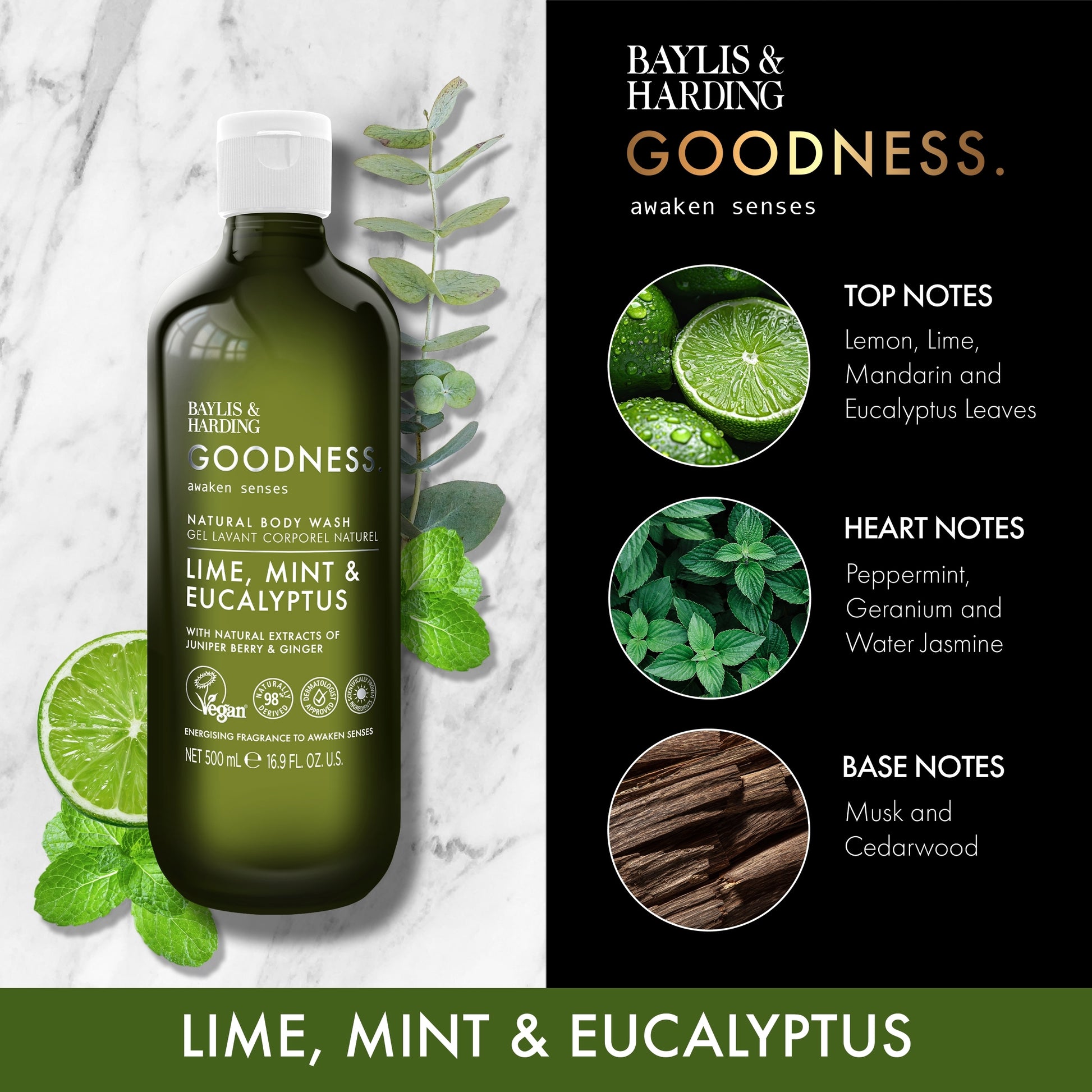 Baylis & Harding Goodness Awaken Lime, Mint & Eucalyptus Body Wash 500ml — image 4