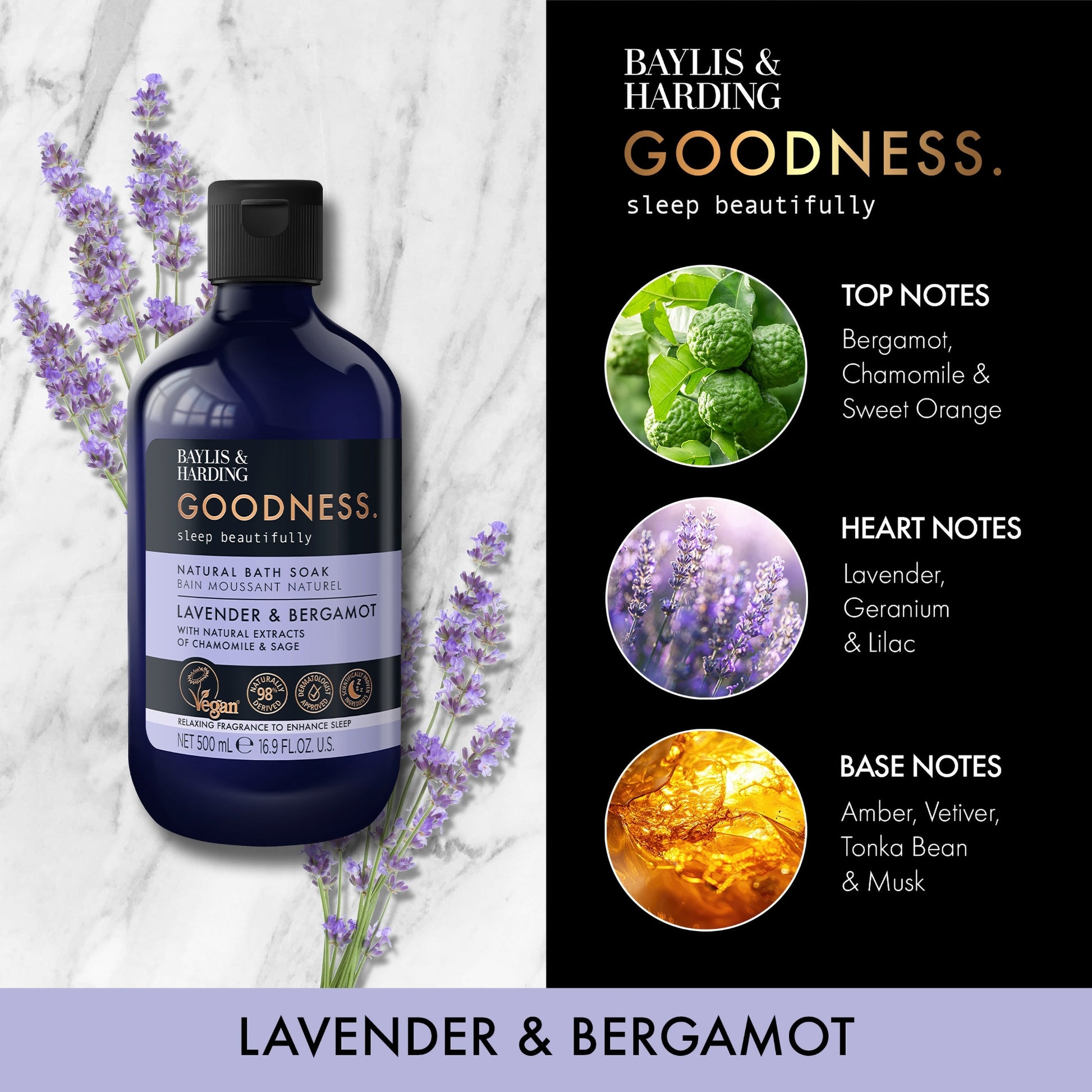 Baylis & Harding Goodness Natural Bath Soak - Lavender & Bergamot 500ml — image 3