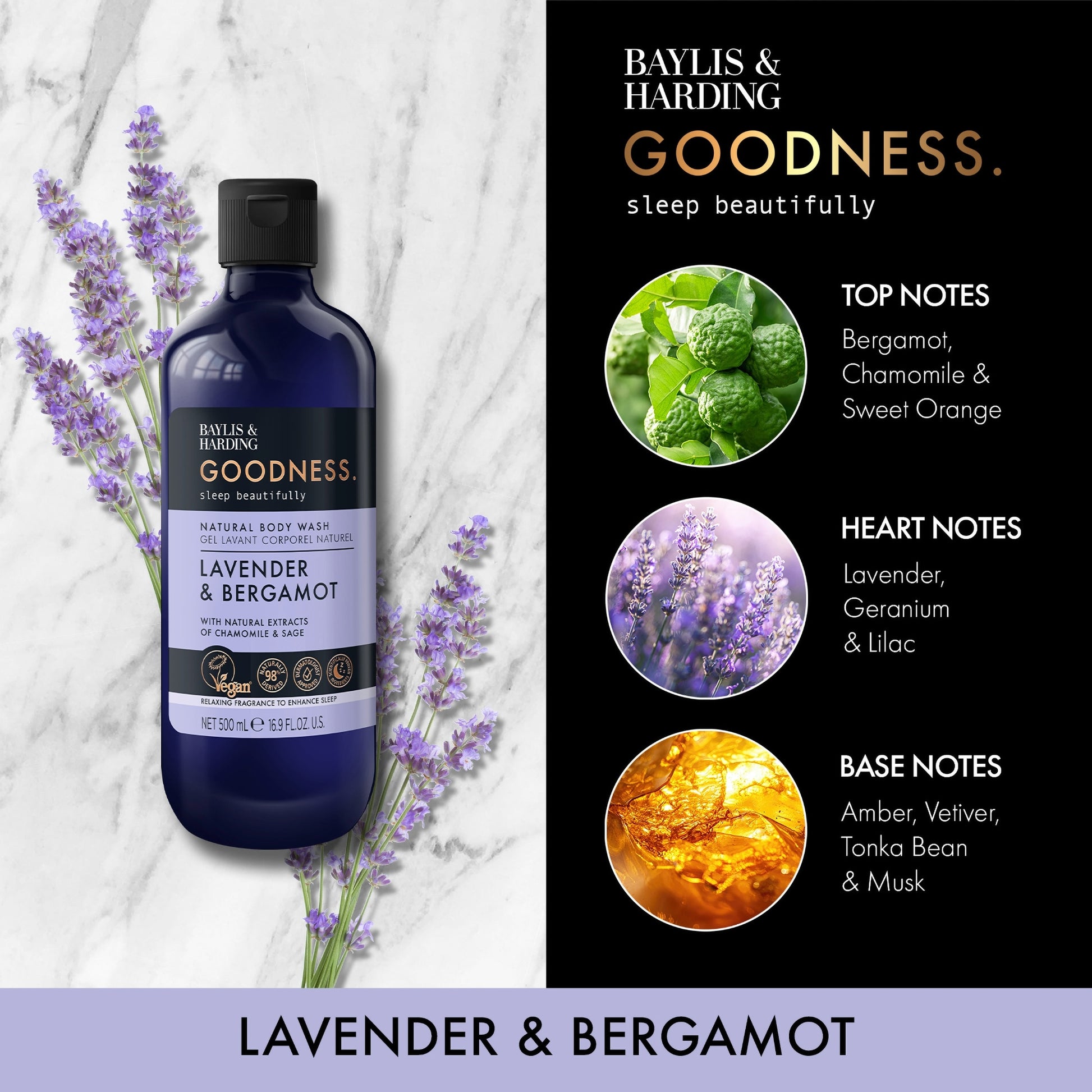 Baylis & Harding Goodness Natural Body Wash Lavender & Bergamot 500Ml — image 3