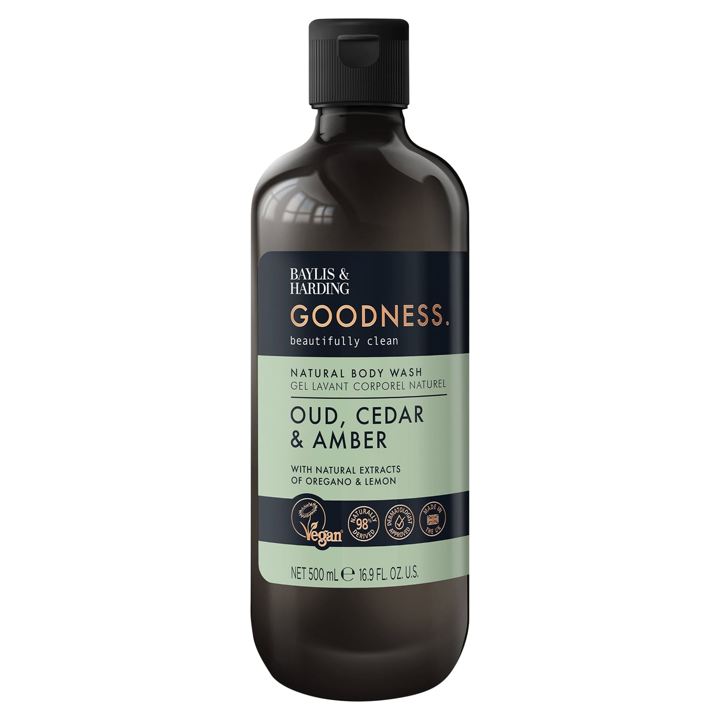 Baylis & Harding Goodness Natural Body Wash - Oud, Cedar & Amber 500ml — image 1