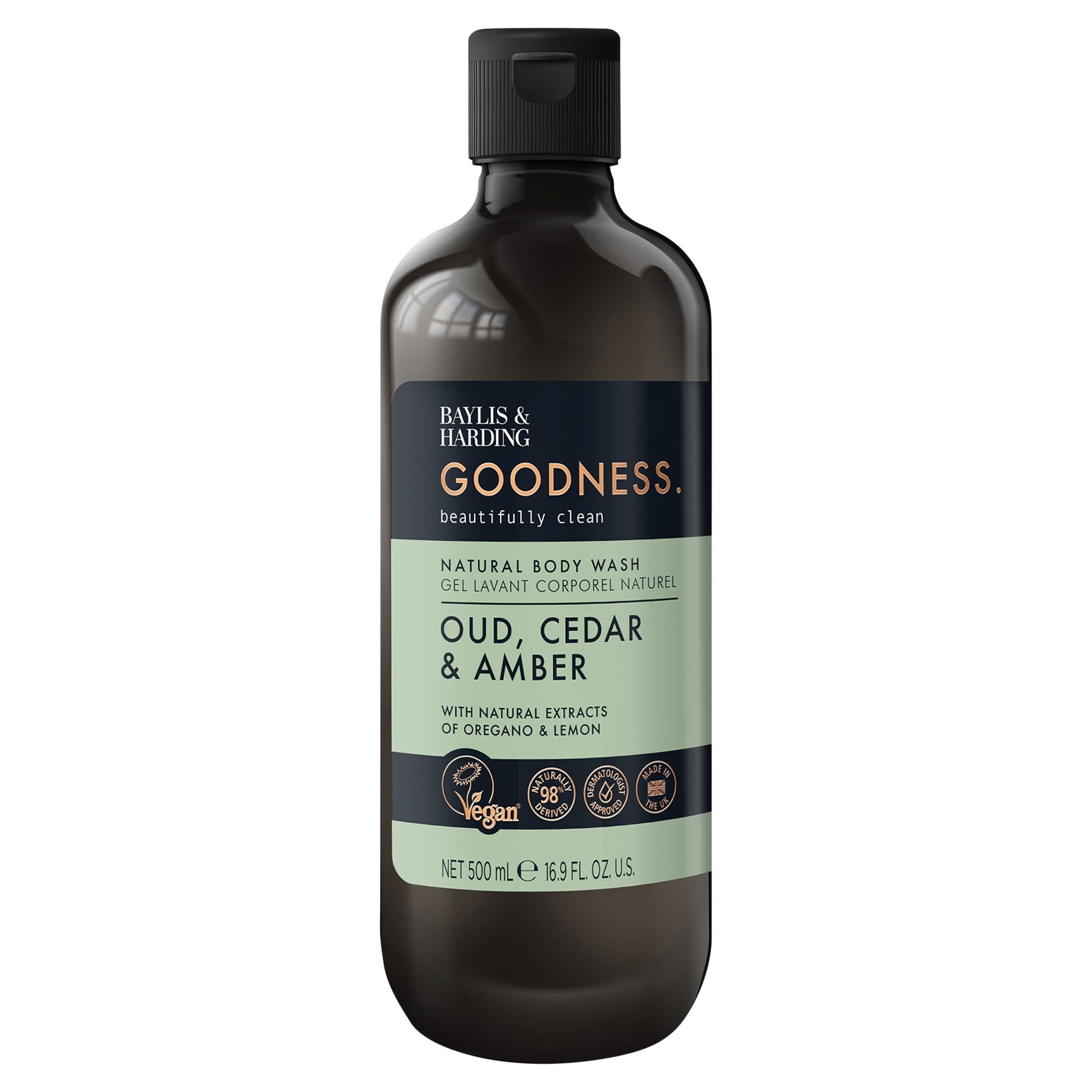 Baylis & Harding Goodness Natural Body Wash - Oud, Cedar & Amber 500ml — image 1