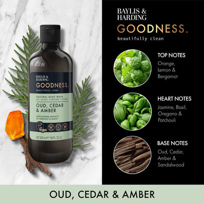 Baylis & Harding Goodness Natural Body Wash - Oud, Cedar & Amber 500ml — image 2
