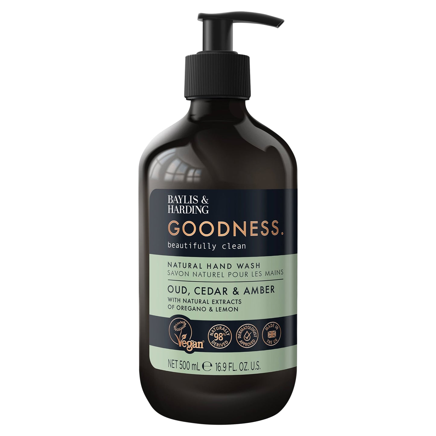 Baylis & Harding Goodness Natural Hand Wash - Oud, Cedar & Amber 500ml — image 1