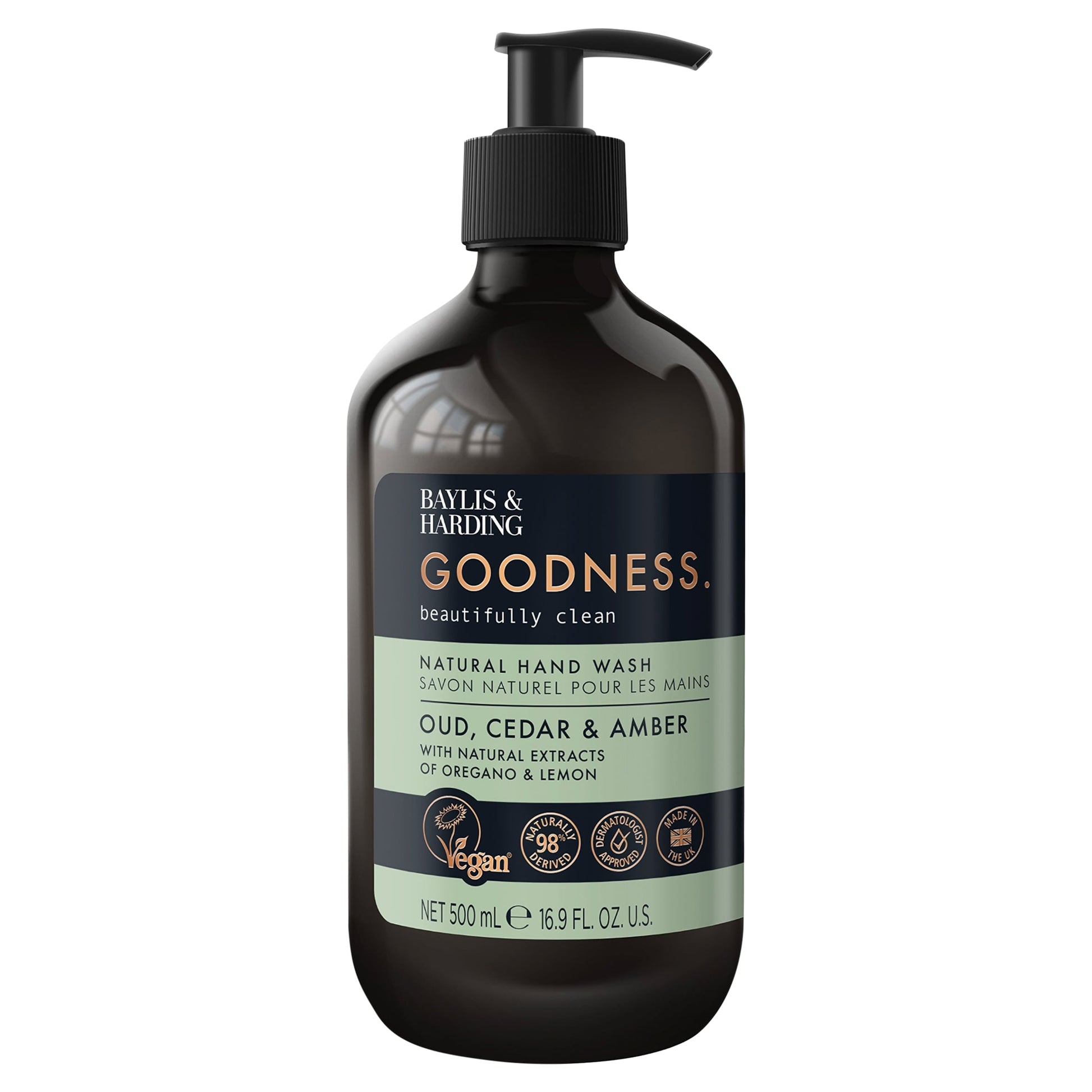 Baylis & Harding Goodness Natural Hand Wash - Oud, Cedar & Amber 500ml — image 1