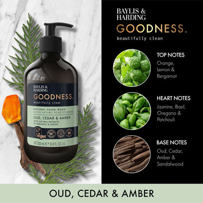 Baylis & Harding Goodness Natural Hand Wash - Oud, Cedar & Amber 500ml — image 2