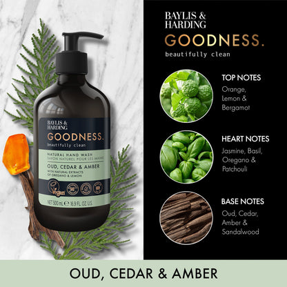 Baylis & Harding Goodness Natural Hand Wash - Oud, Cedar & Amber 500ml — image 2
