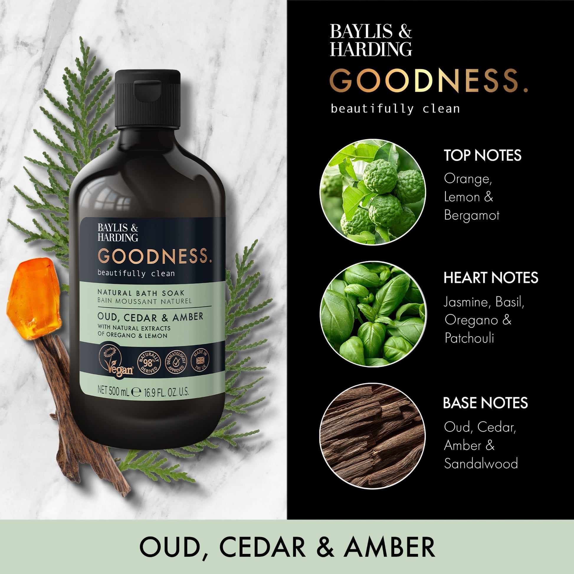 Baylis & Harding Goodness Oud Cedar & Amber Bath Soak 500Ml — image 2