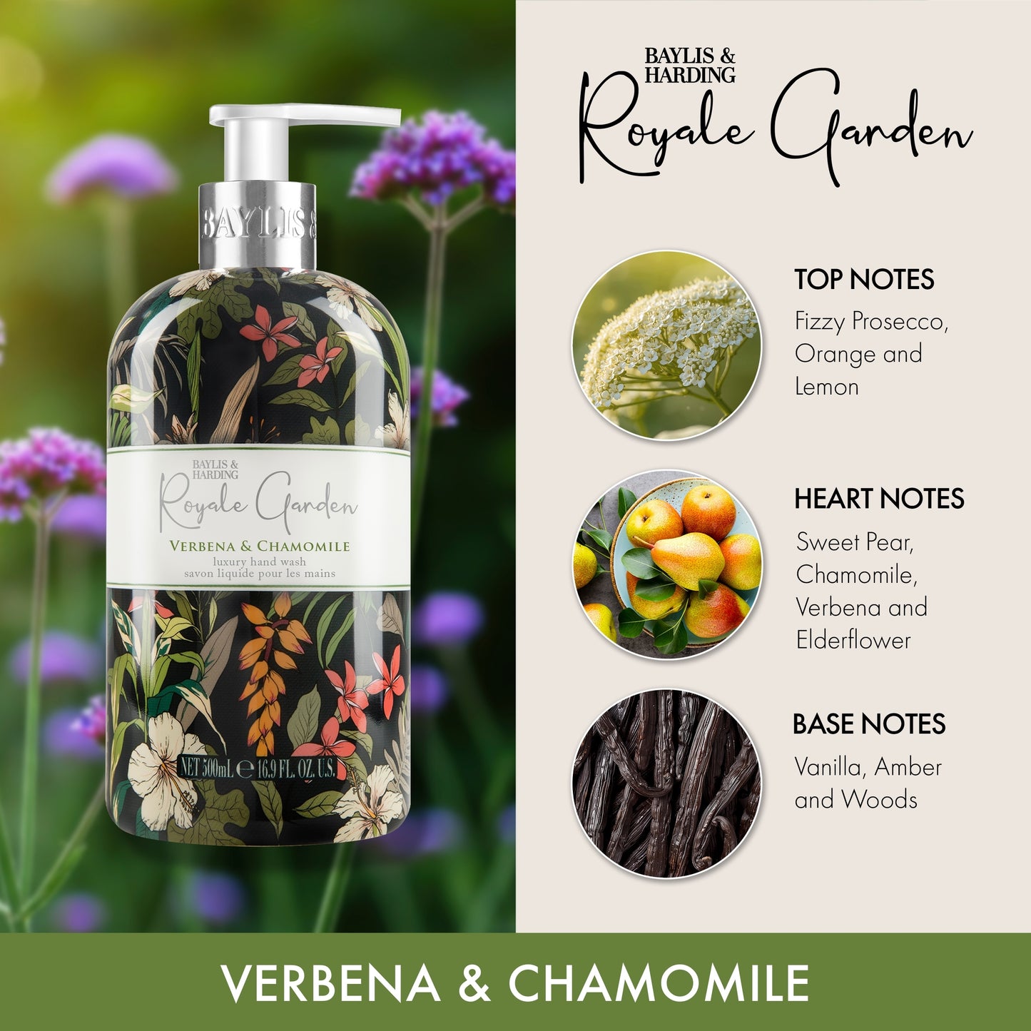 Baylis & Harding Royale Garden Verbena & Chamomile Hand Wash 500ml — image 2