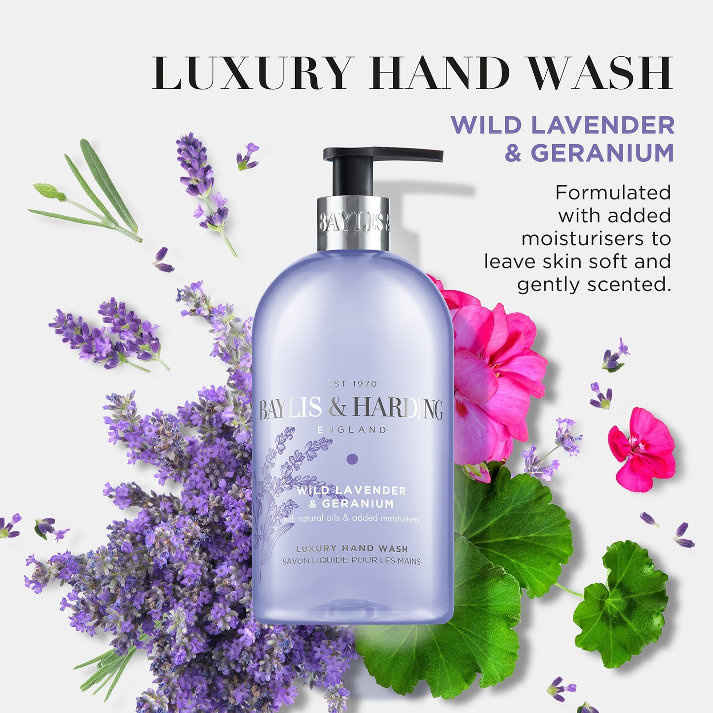 Baylis & Harding Wild Lavender & Geranium Luxury Hand Wash 500ml — image 3