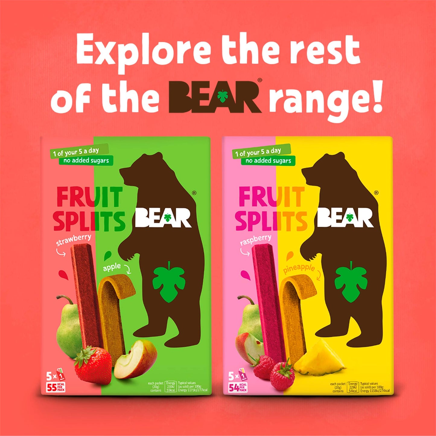 BEAR Fruit Splits Pineapple & Raspberry Multipack 5x20g — image 3