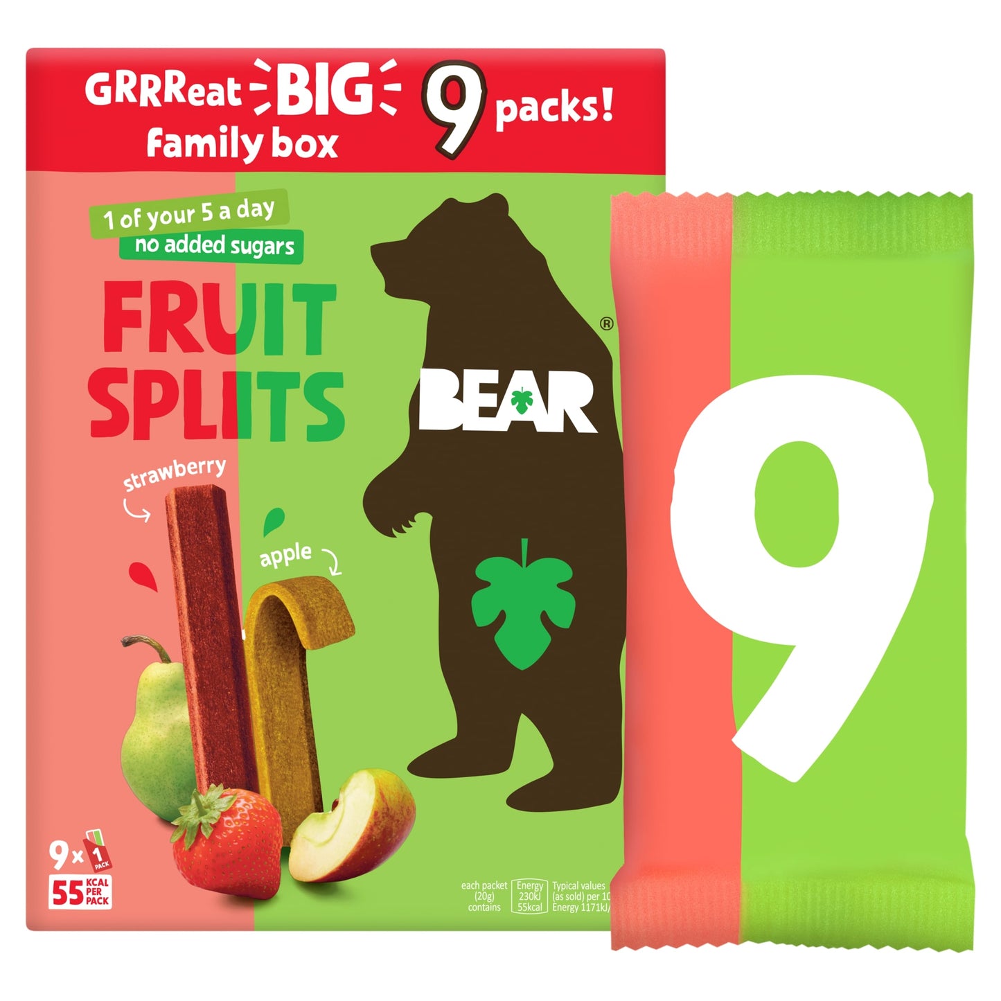 BEAR Fruit Splits Strawberry & Apple Multipack 9x20g — image 1