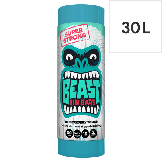 BEAST Super Strong 30l Tall & Slim Bin Bags 10 Pack