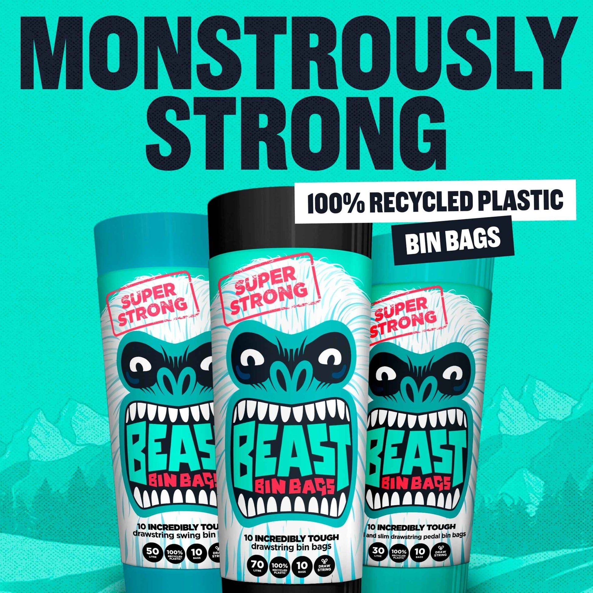 BEAST Super Strong 30l Tall & Slim Bin Bags 10 Pack