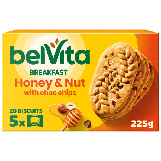 Belvita Breakfast Honey & Nut with Chocolate Chip Cereal Biscuit Snack Bars Pack 5 x 45g — image 1