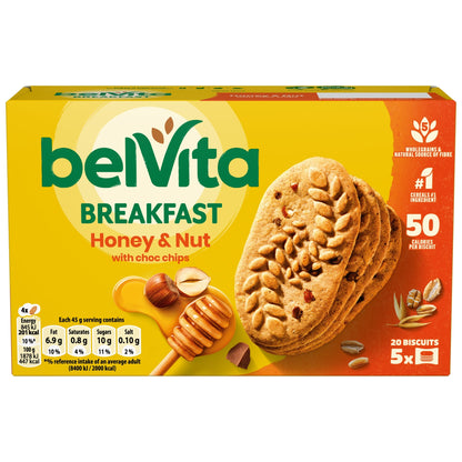 Belvita Breakfast Honey & Nut with Chocolate Chip Cereal Biscuit Snack Bars Pack 5 x 45g — image 4