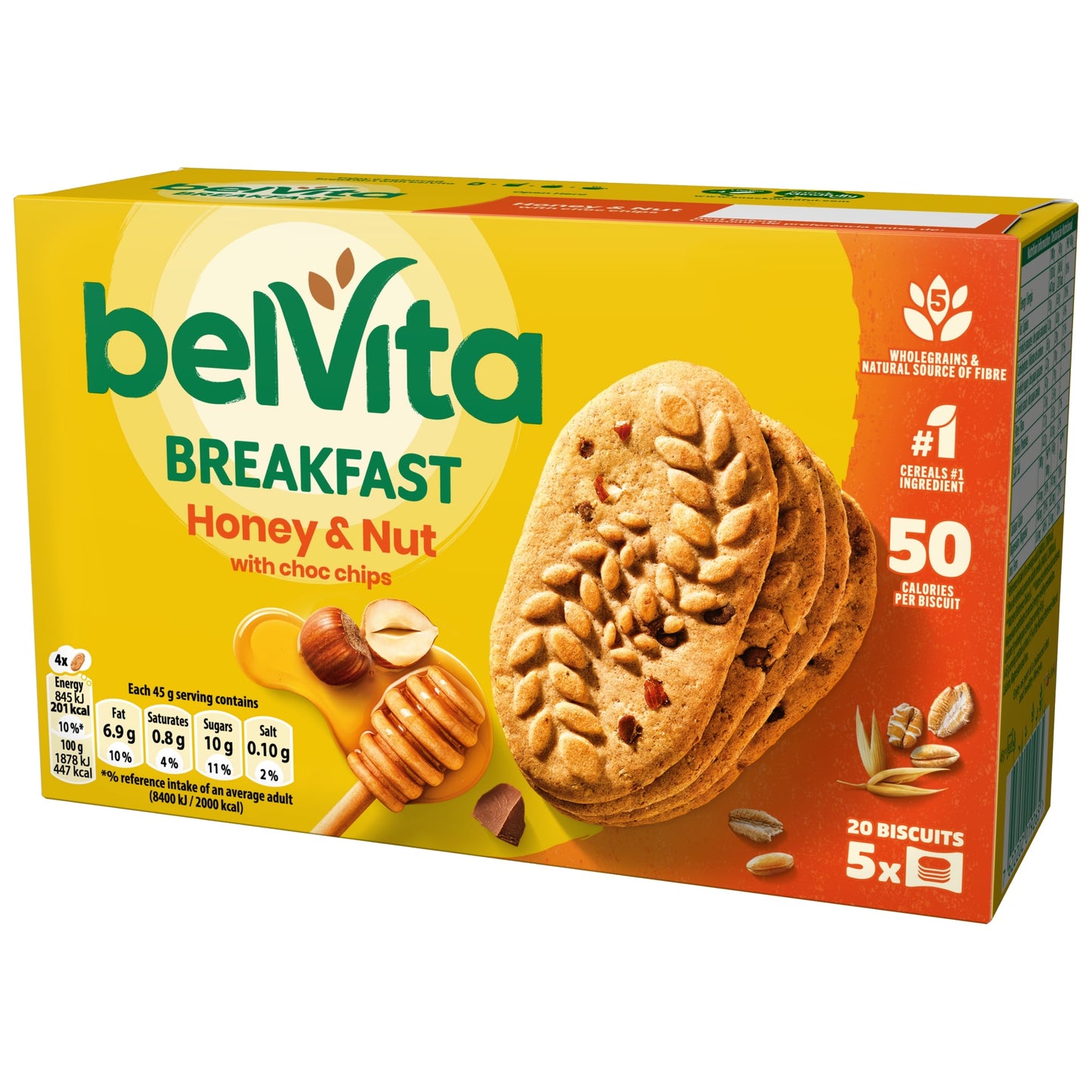 Belvita Breakfast Honey & Nut with Chocolate Chip Cereal Biscuit Snack Bars Pack 5 x 45g — image 5