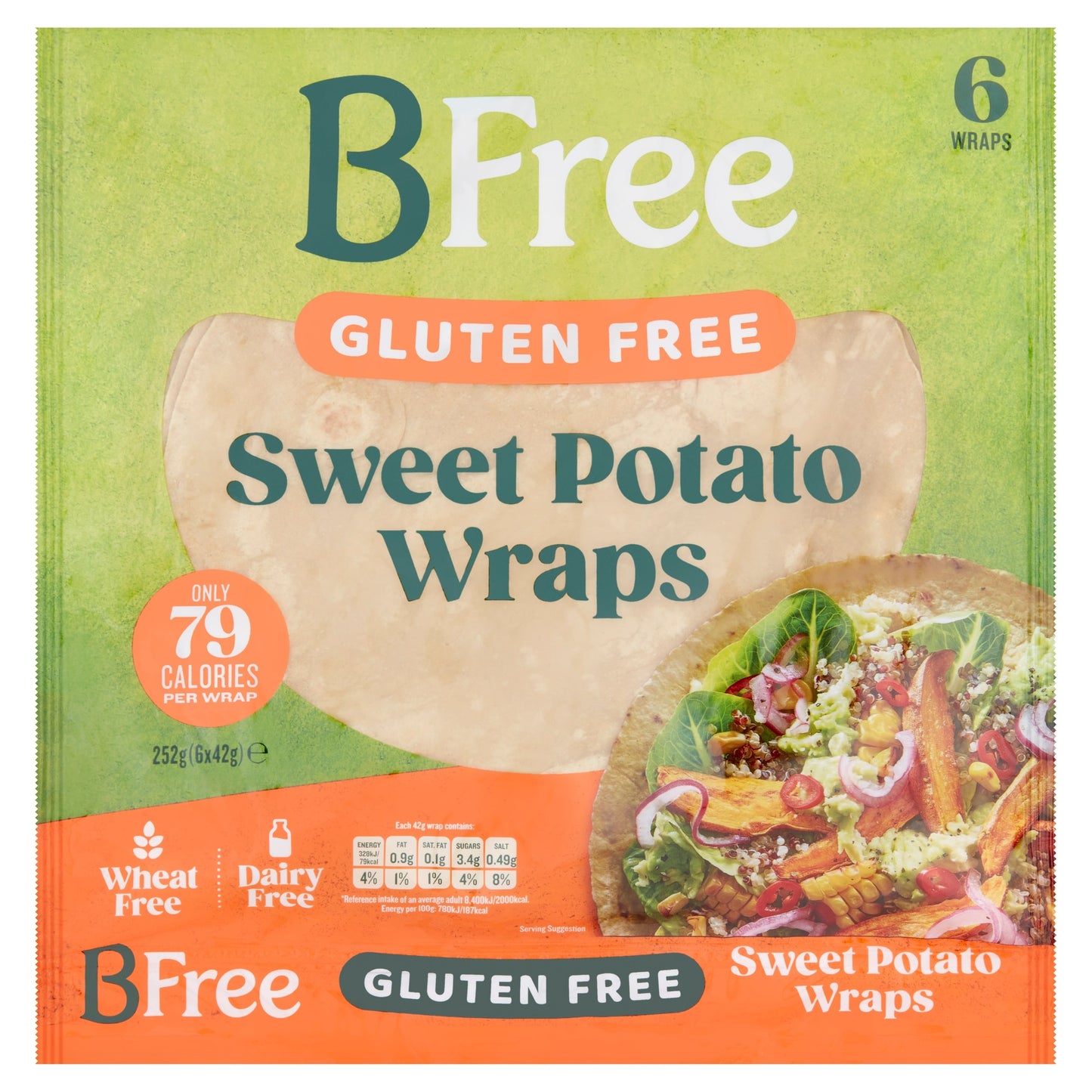 BFree Gluten Free Sweet Potato Wraps 6 Pack 42g — image 1