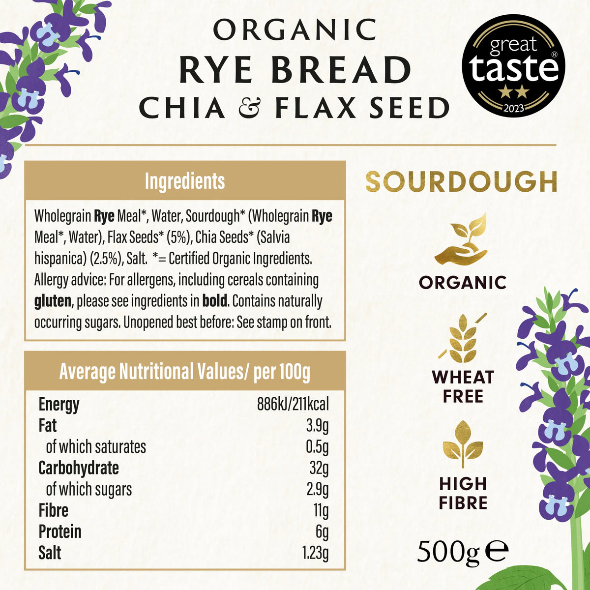 Biona Organic Rye Bread Chia & Flax 500g — image 5