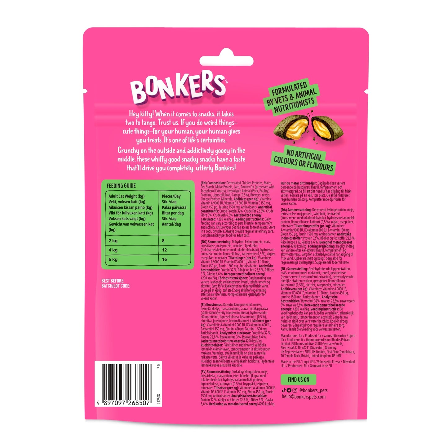 Bonkers Cat Treats - Catnip, Chick 'N' Cheddar Flavour 180g — image 2