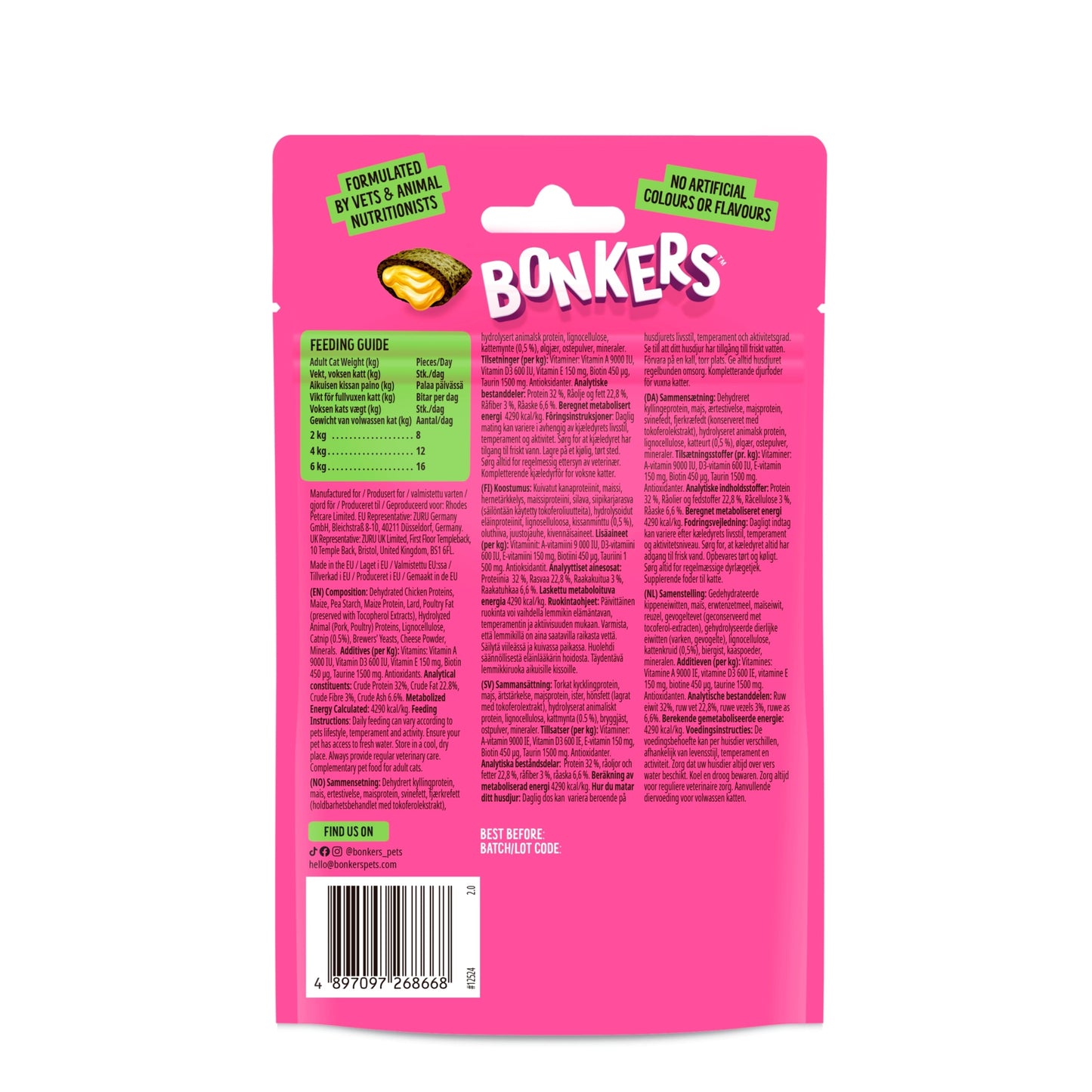 Bonkers Cat Treats - Catnip, Chick 'N' Cheddar Flavour 60g — image 2