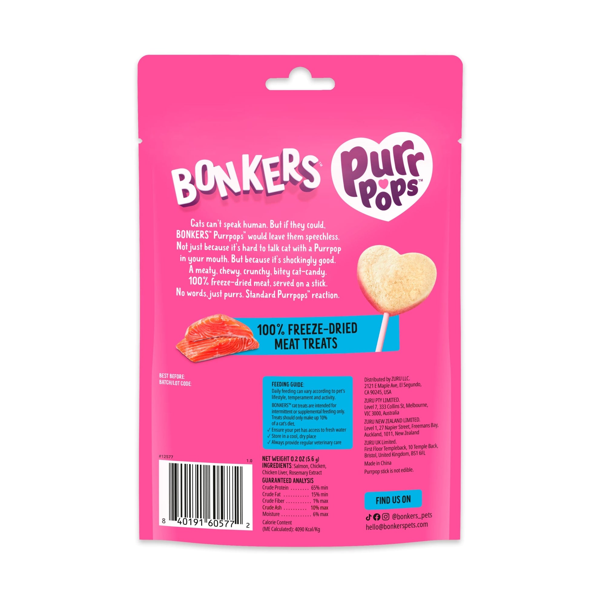 Bonkers Purr Pops Freeze-Dried Cat Treats - Lip Smackin' Salmon 4 Pack 5.6g — image 2