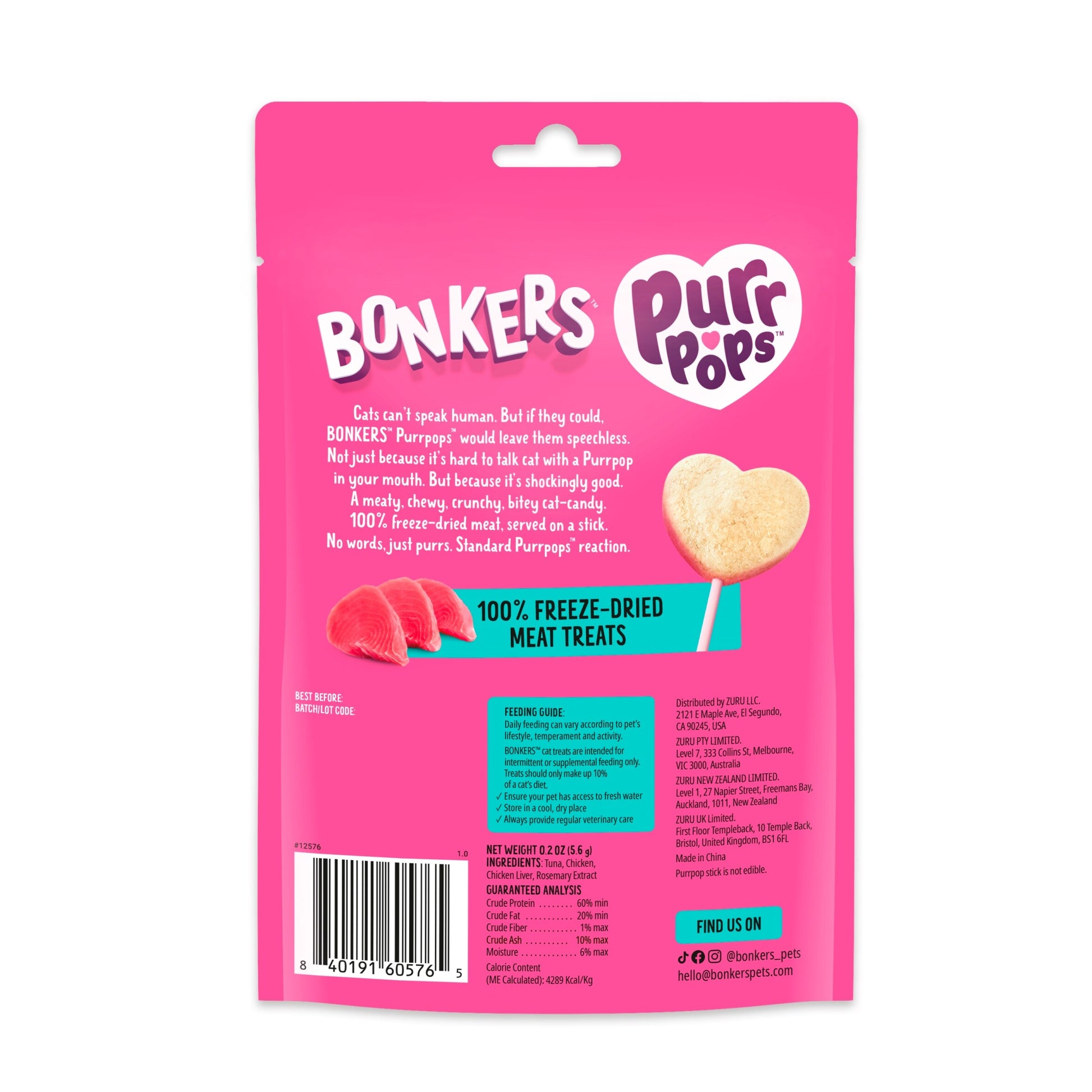 Bonkers Purrpops Freeze-Dried Cat Treats - Tip Top Tuna 4 Pack 5.6g — image 2