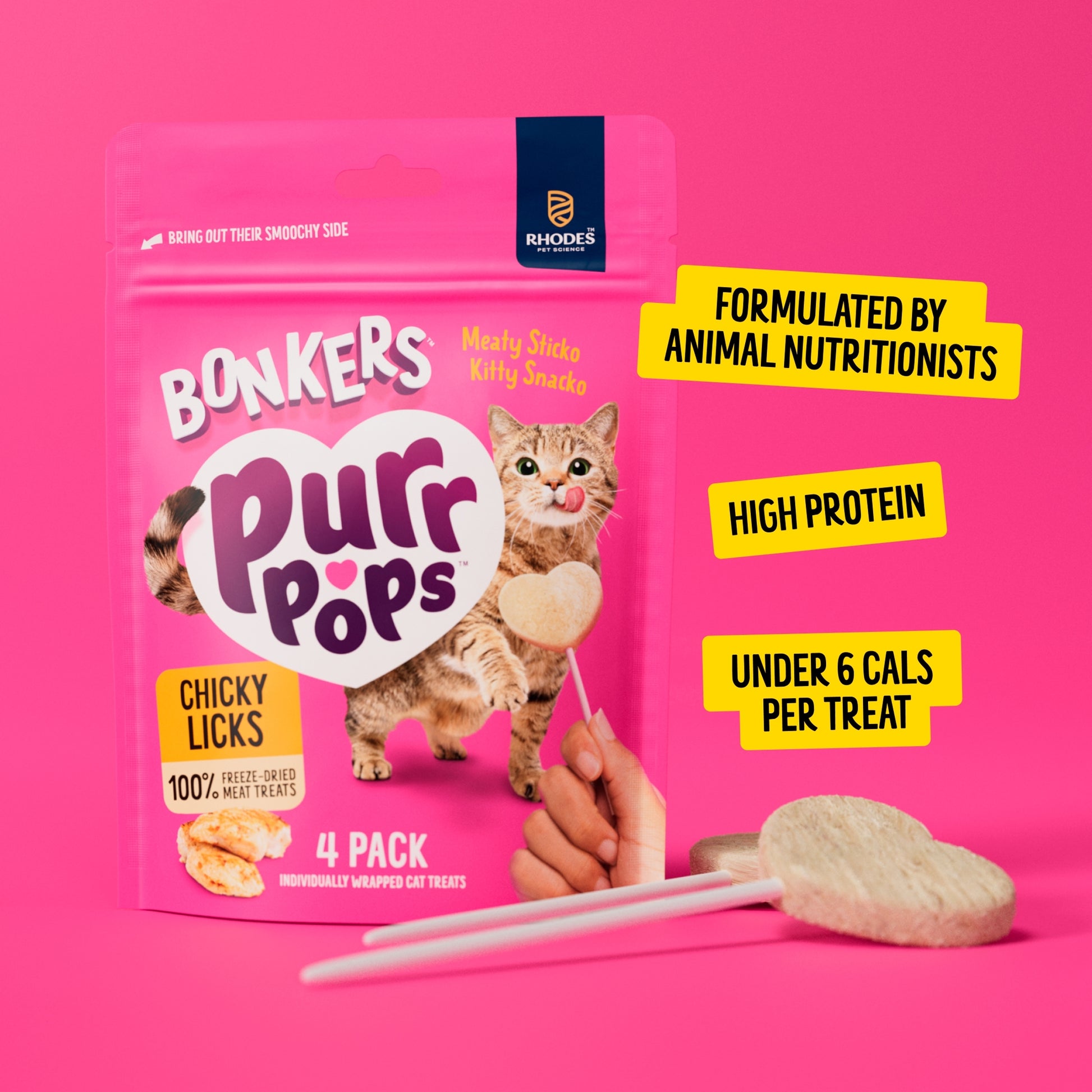 Bonkers Purrpops Freeze Dried Chicky Licks Chicken Cat Treats 4 Pack 5.6g — image 4