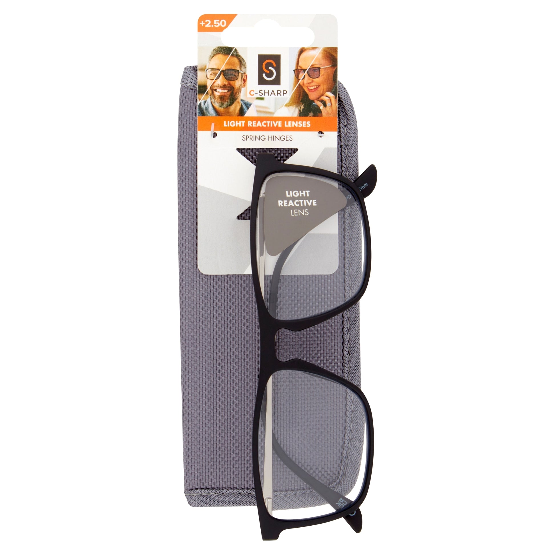 C-Sharp Light Reactive Lenses Reading Glasses & Case +2.5 — image 1