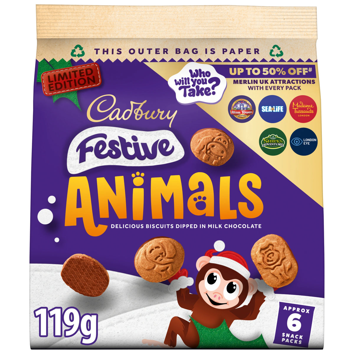 Cadbury Animals Festive Chocolate Covered Mini Biscuits 119g — image 1