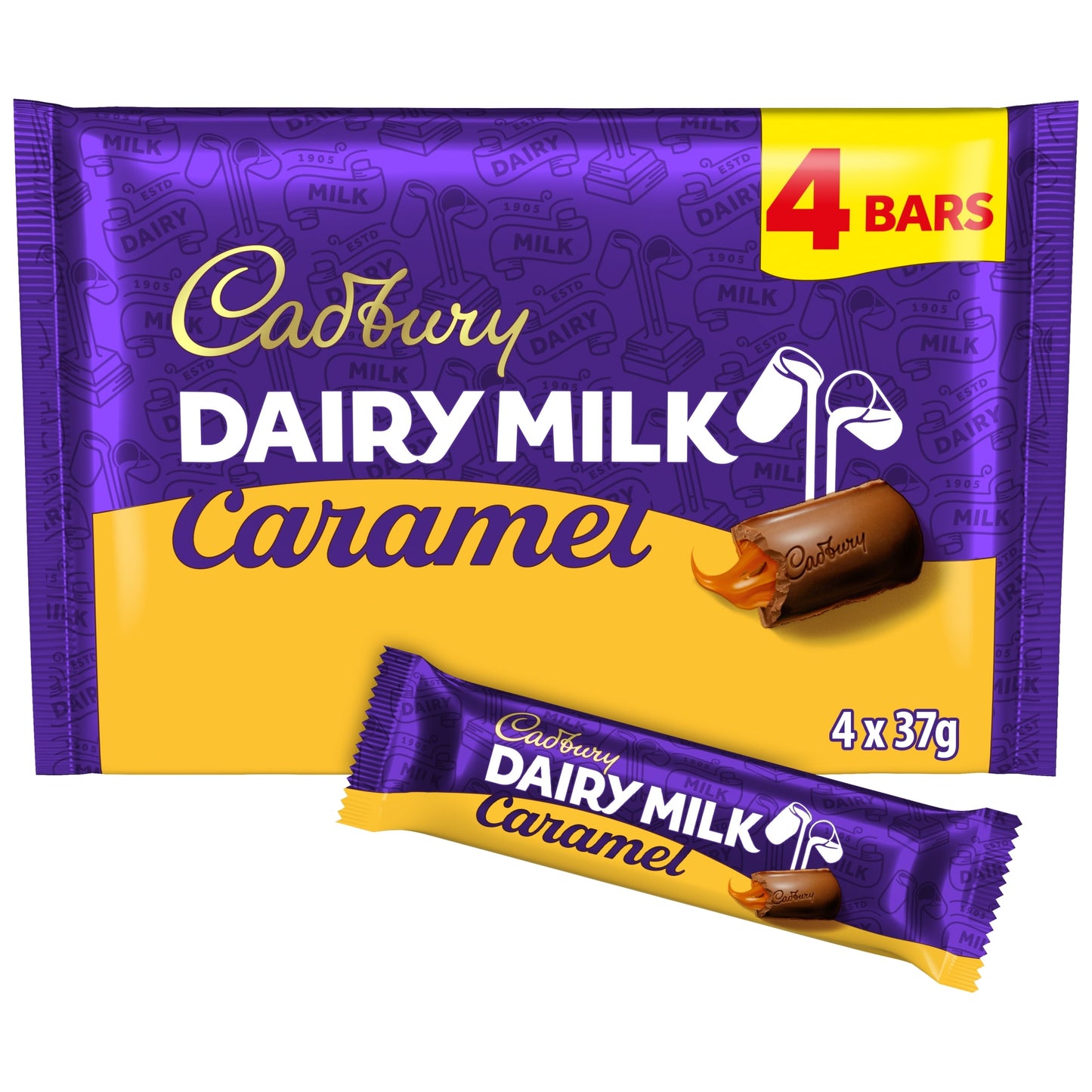 Cadbury Dairy Milk Caramel Chocolate Bar 4 Pack Multipack 148g — image 1