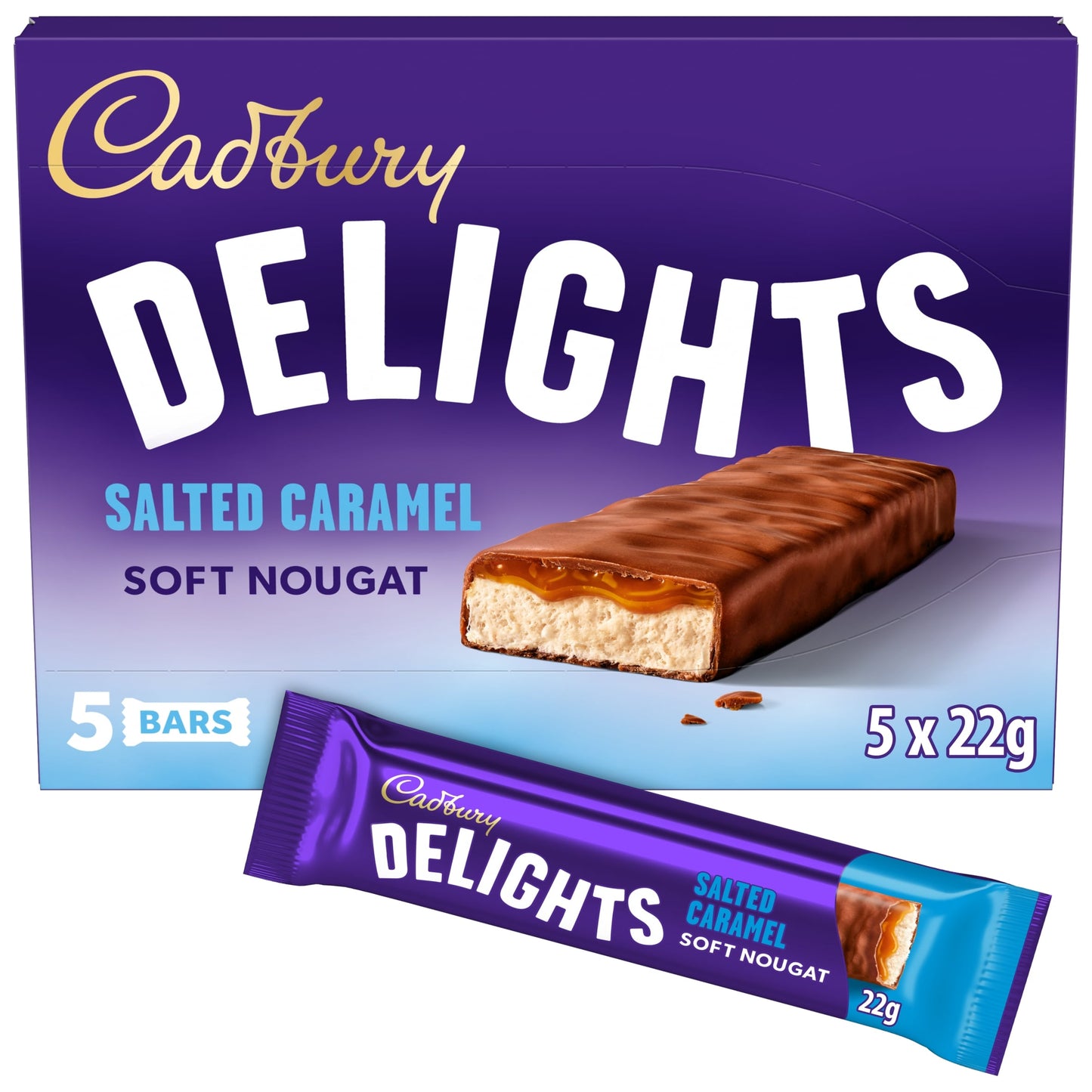 Cadbury Delights Salted Caramel Chocolate Nougat Bar 5 Pack 110g — image 1