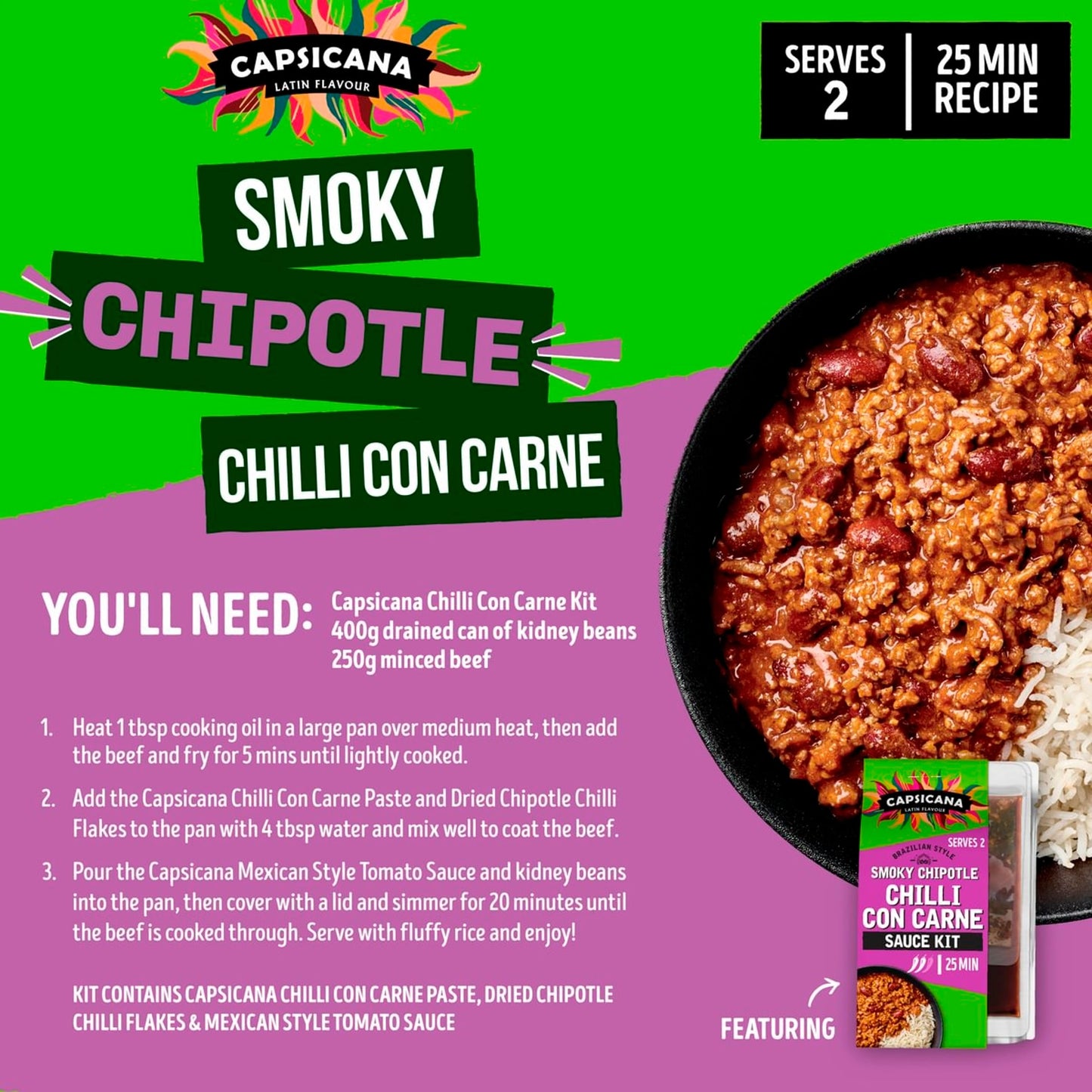 Capsicana Mexican Chilli Con Carne Cooking Sauce Kit 273g — image 2