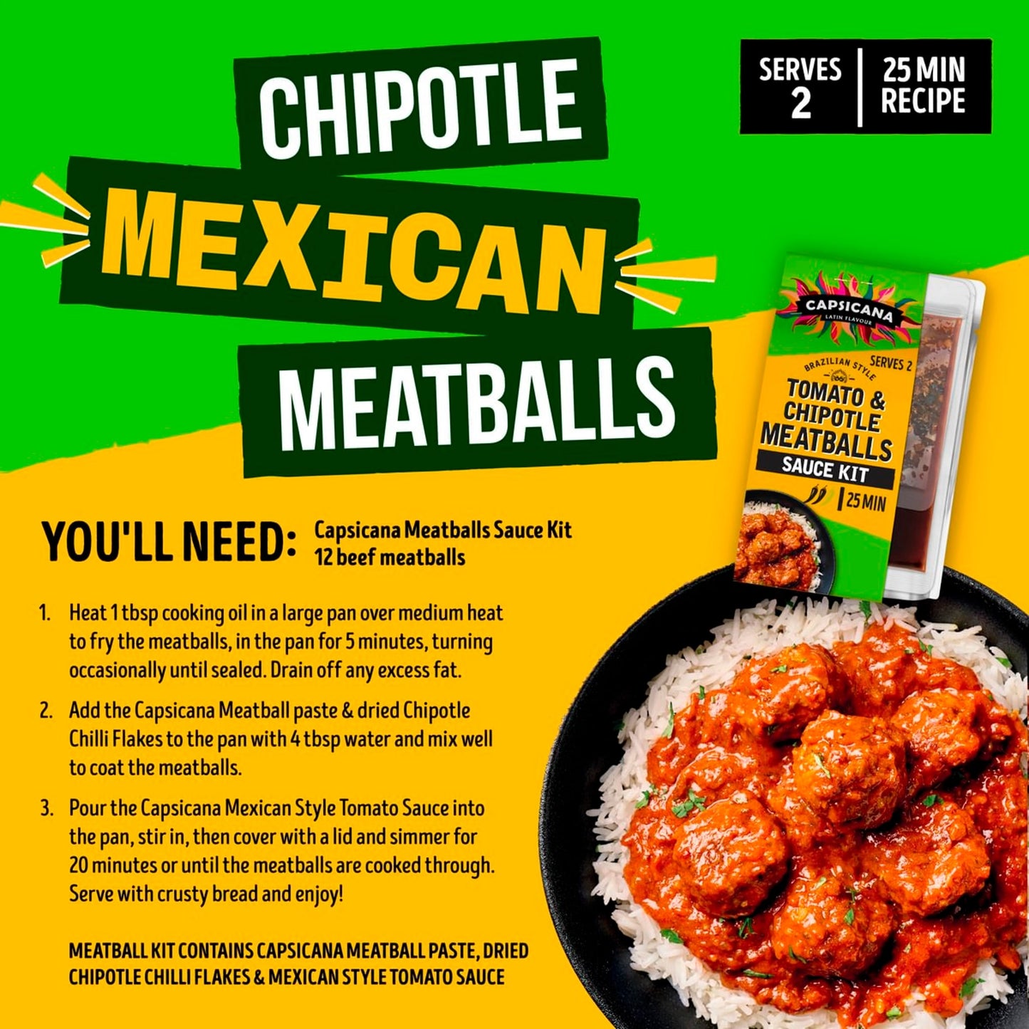 Capsicana Mexican Tomato & Chipotle Meatballs Cooking Sauce Kit 273g — image 3