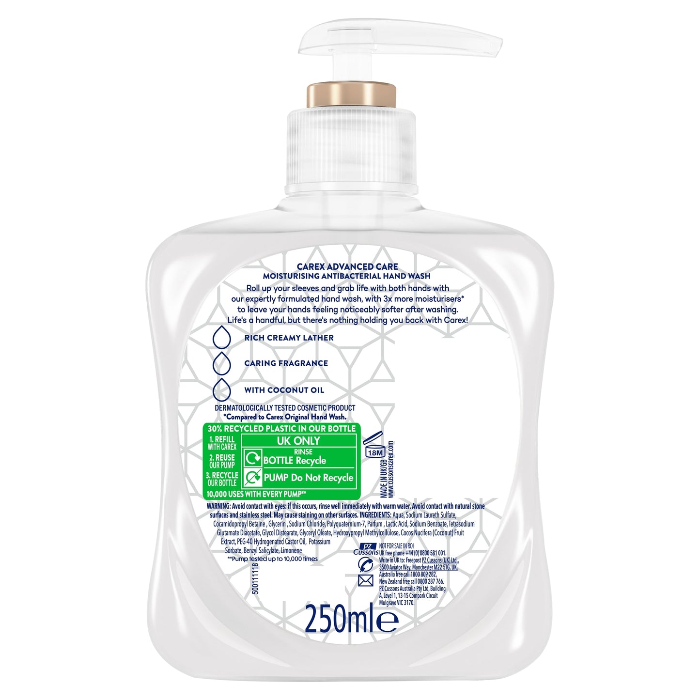 Carex Advanced Care Antibacterial Hand Wash - Coconut Oil 250ml — image 2