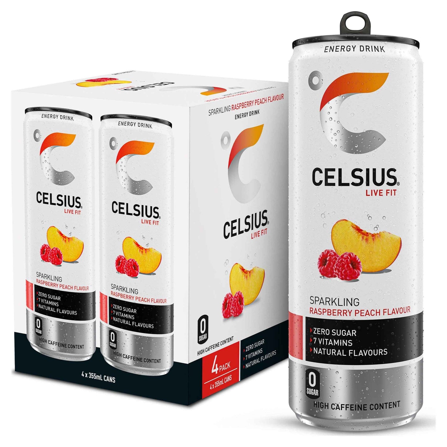 CELSIUS Live Fit Sparkling Raspberry Peach Flavour Zero Sugar Energy