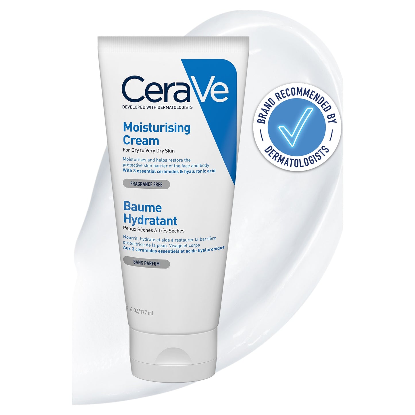 CeraVe Moisturising Cream Tube with 3 Essential Ceramides & Hyaluronic Acids for Dry to Very Dry Skin 177ml — image 1