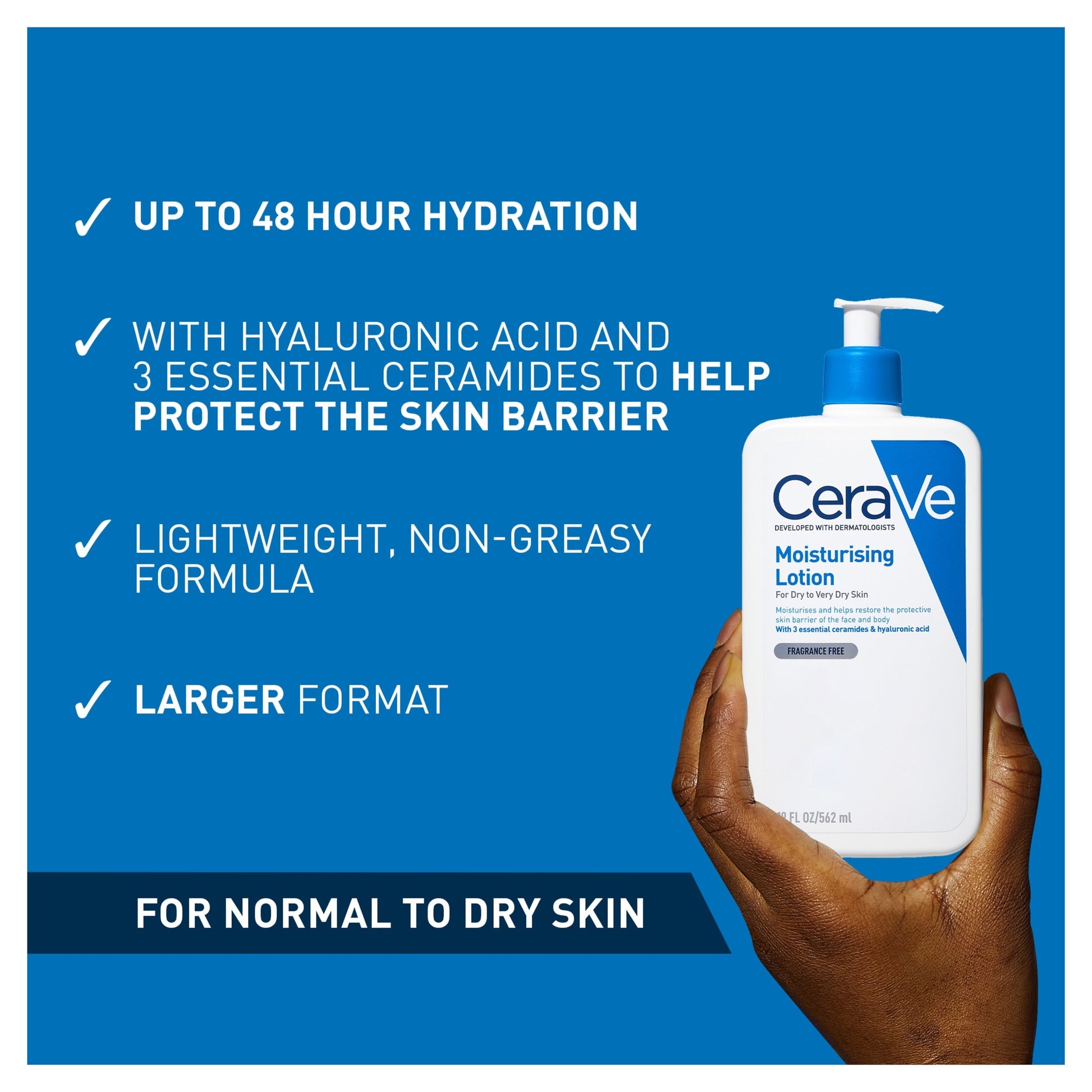 CeraVe Moisturising Lotion with Hyaluronic Acid & Ceramides for Normal to Very Dry Skin 236ml — image 2