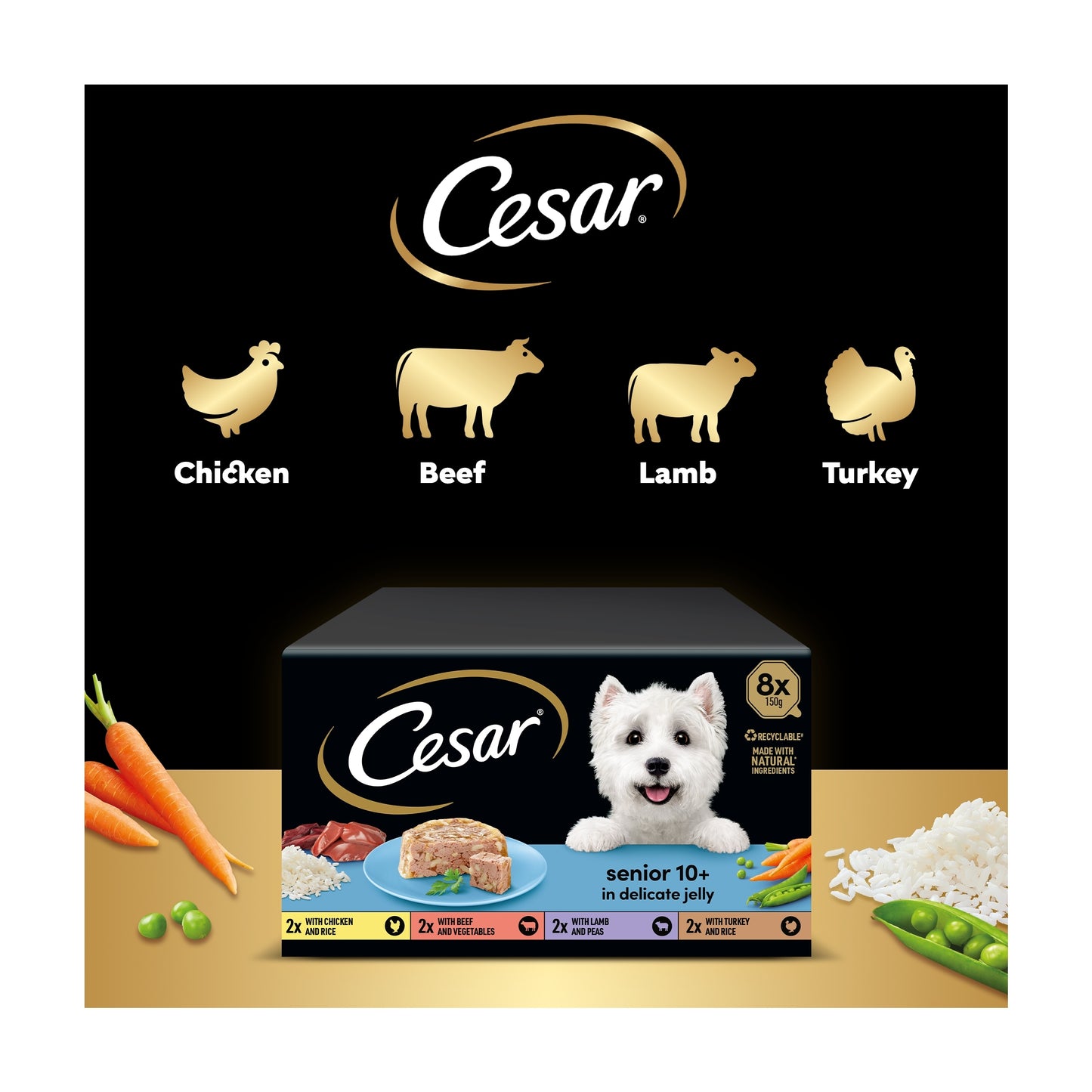 Cesar Senior Wet Dog Food Trays Meat in Delicate Jelly 8 x 150g — image 4