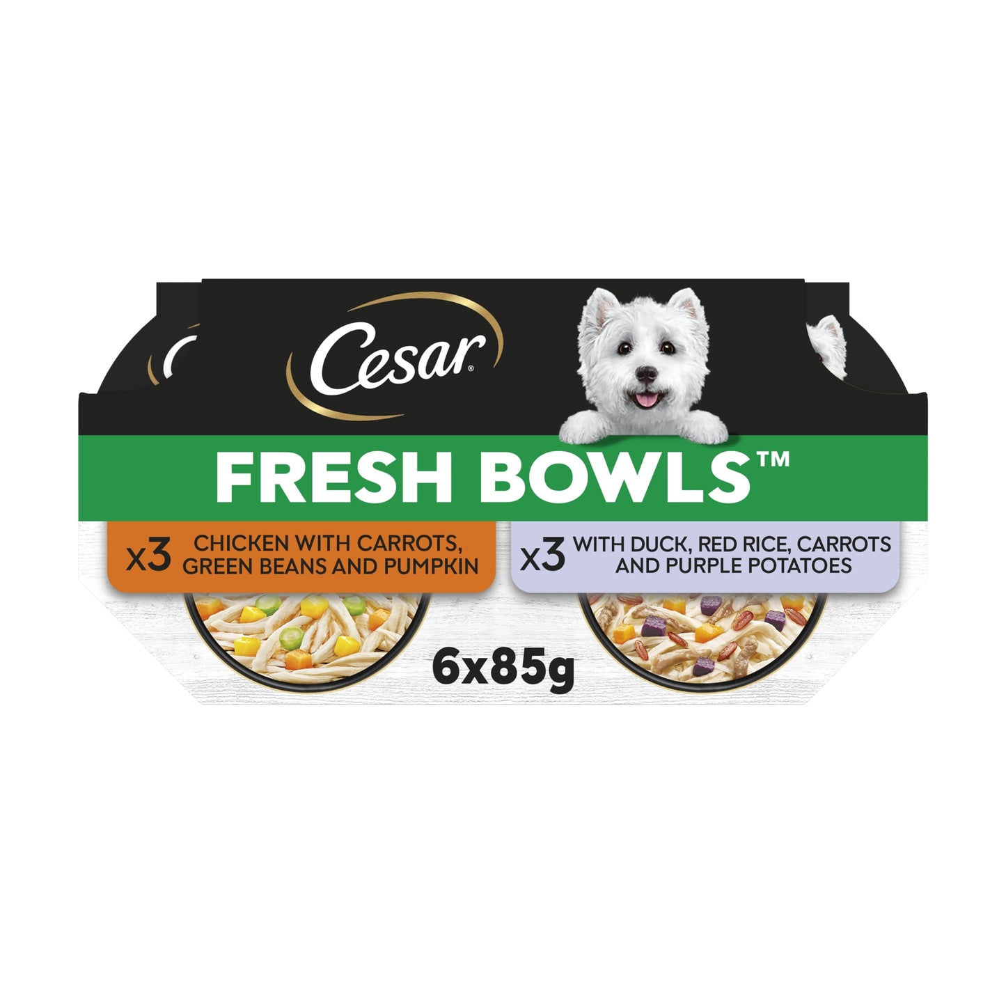 CESAR Wet Dog Food Fresh Bowls mixed selection of Poultry and Fresh Vegetables 6 x 85g — image 1