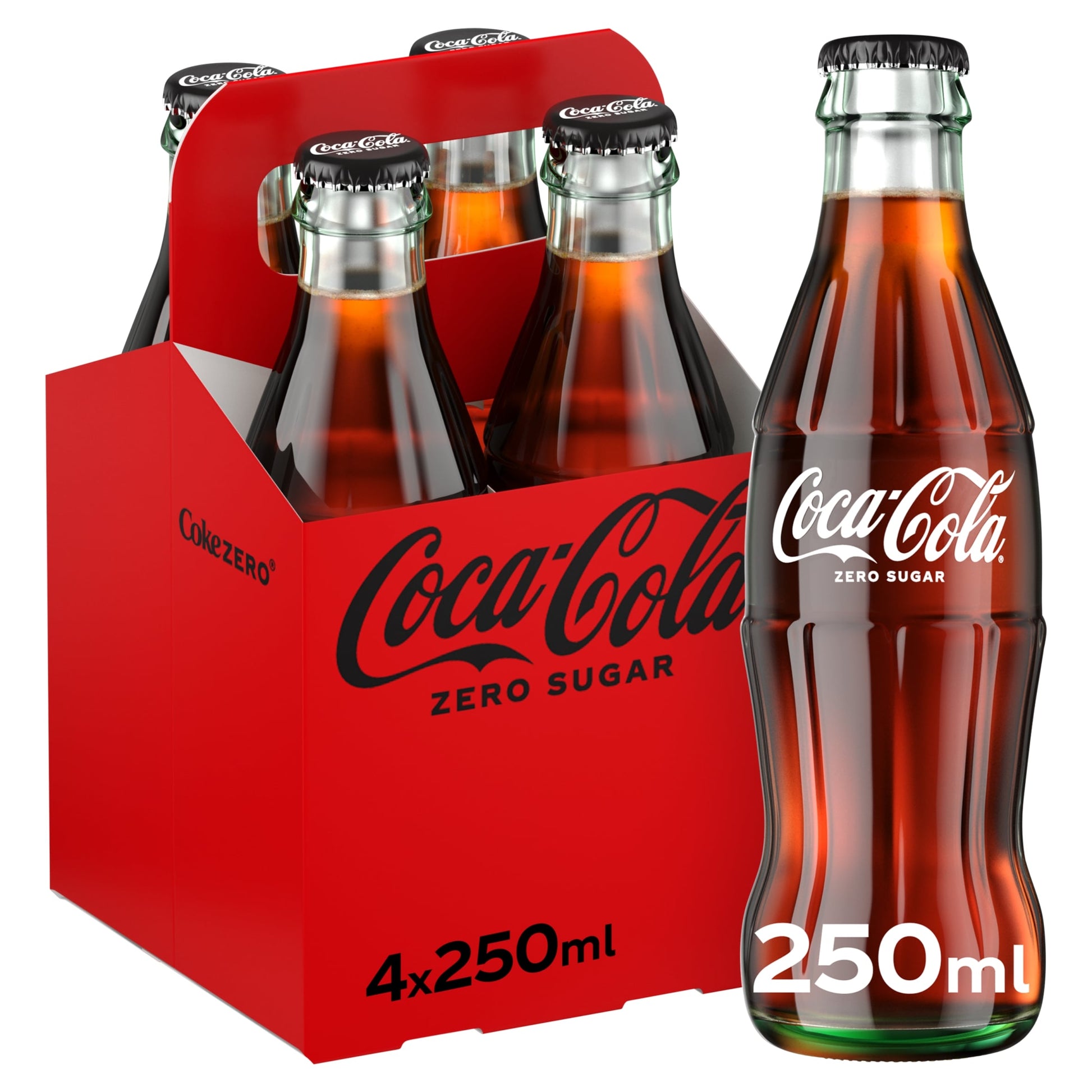Coca-Cola Zero Sugar Soft Drink Glass Bottles 4 x 250 mL — image 1