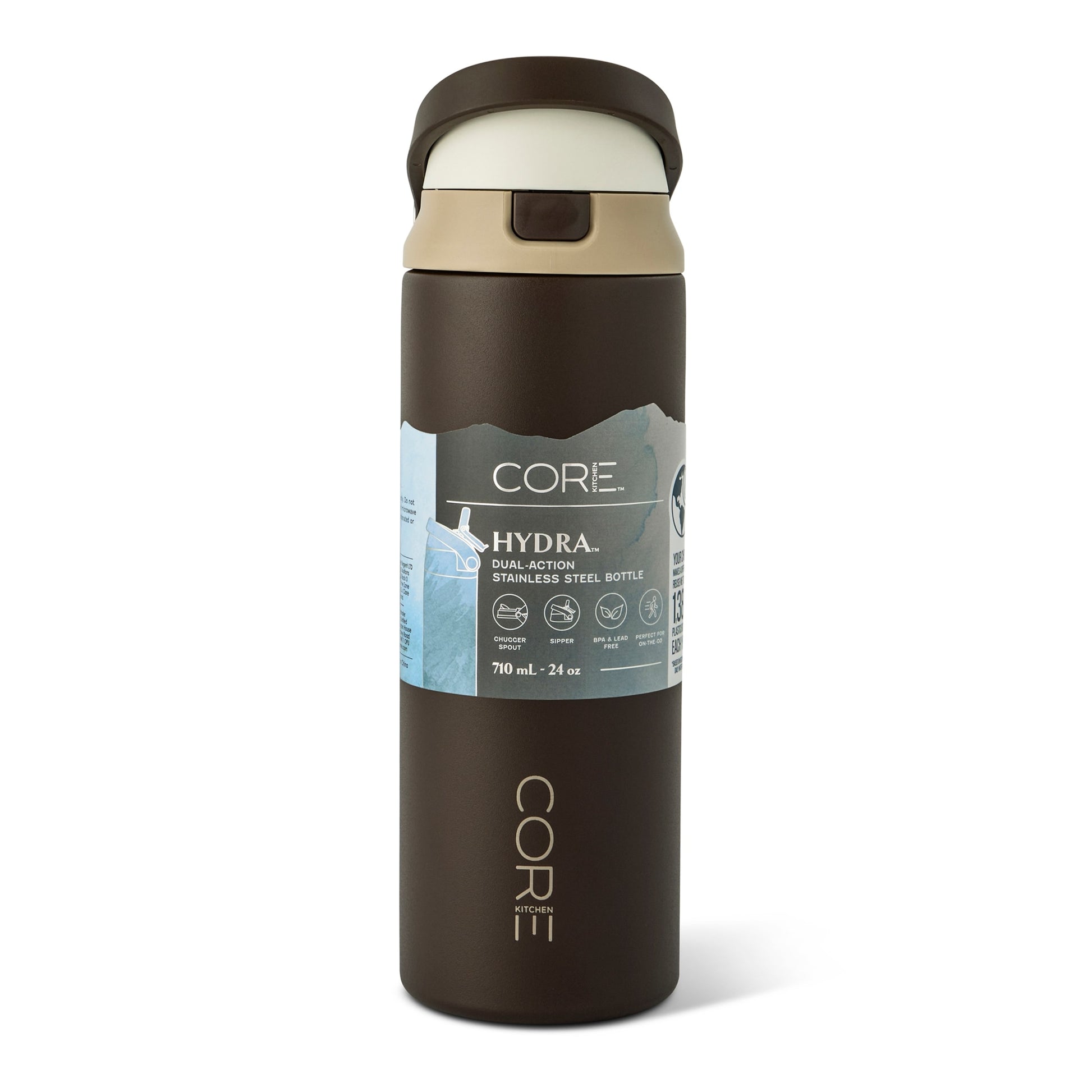 Core Kitchen Mocha Hydra Dual Function Water Bottle 710ml — image 1