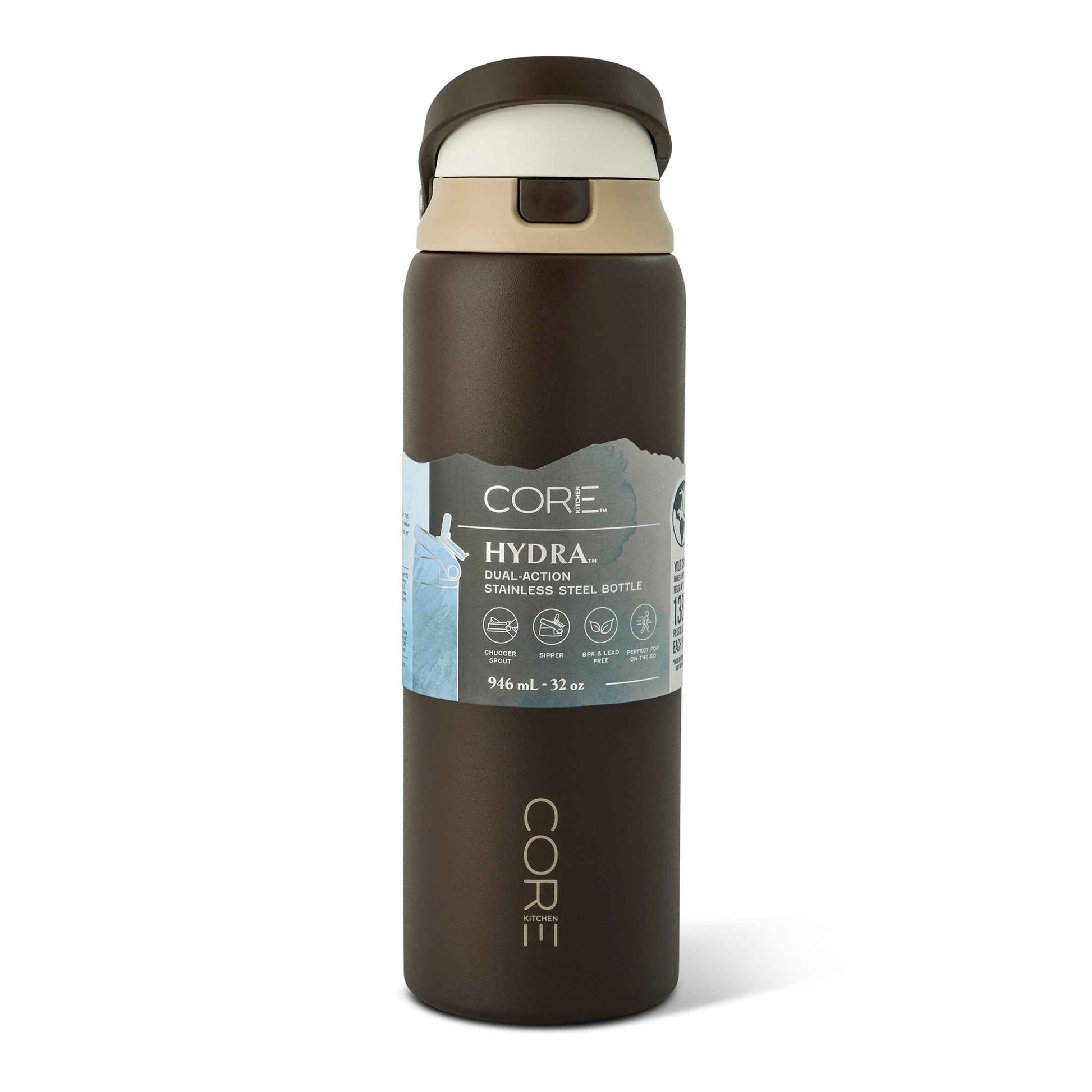 CORE KITCHEN Mocha Hydra Dual Function Water Bottle 946ml