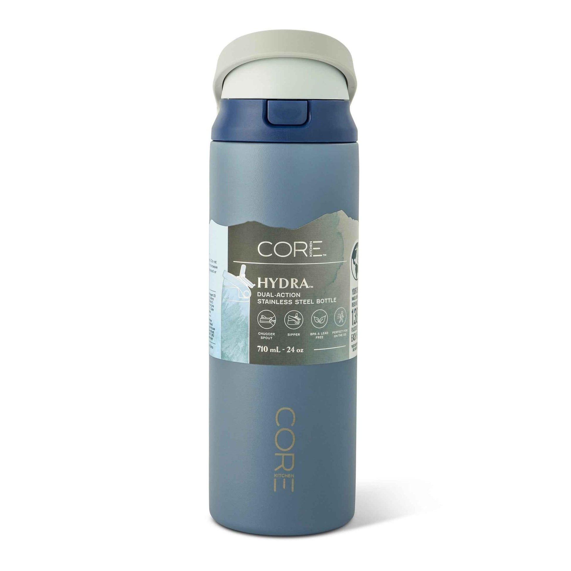 CORE KITCHEN Navy Hydra Dual Function Water Bottle 710ml