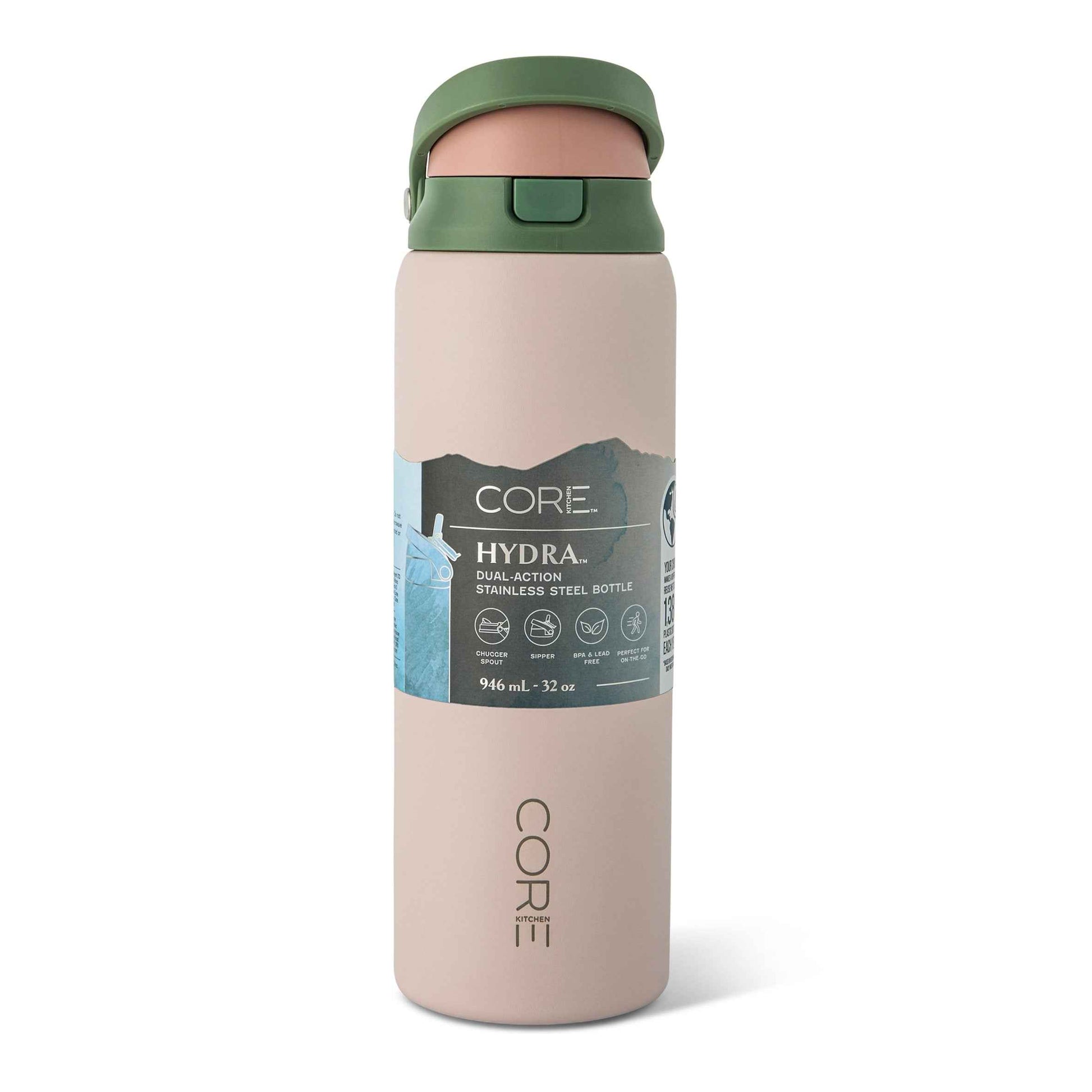 CORE KITCHEN Pink Hydra Dual Function Water Bottle 946ml