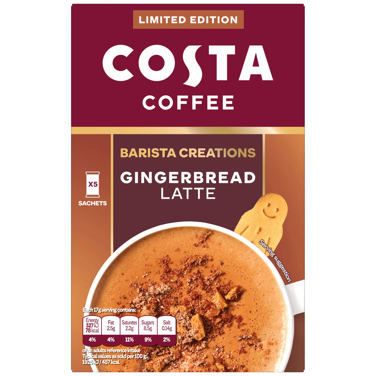 Costa Limited edition Gingerbread Latte Coffee Sachets 5x17g — image 2