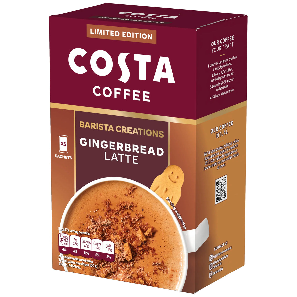 Costa Limited edition Gingerbread Latte Coffee Sachets 5x17g — image 3