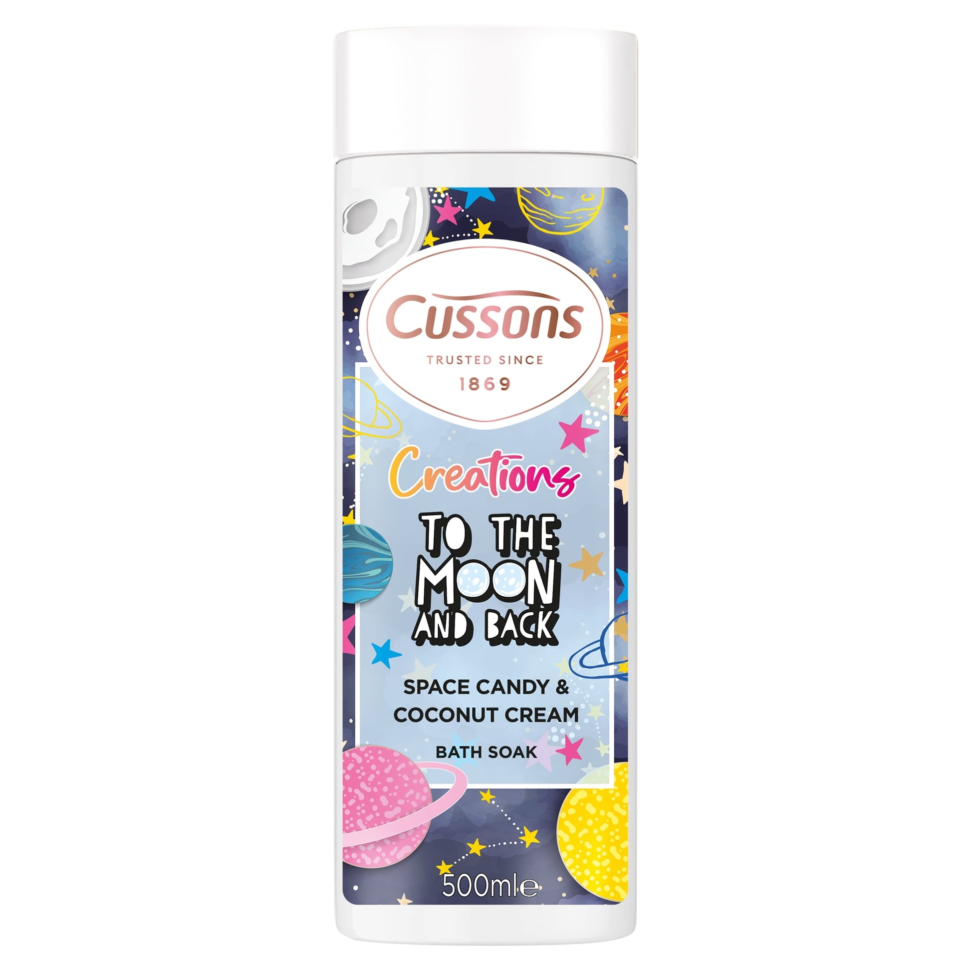 CUSSONS CREATIONS BATH SOAK TO THE MOON AND BACK SPACE CANDY & COCONUT CREAM 500ML — image 1