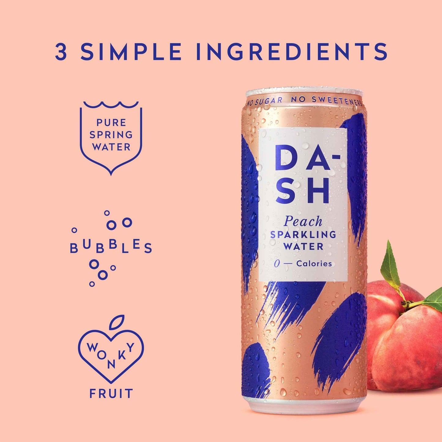 DASH Peach Sparkling Water 4 X 330ml