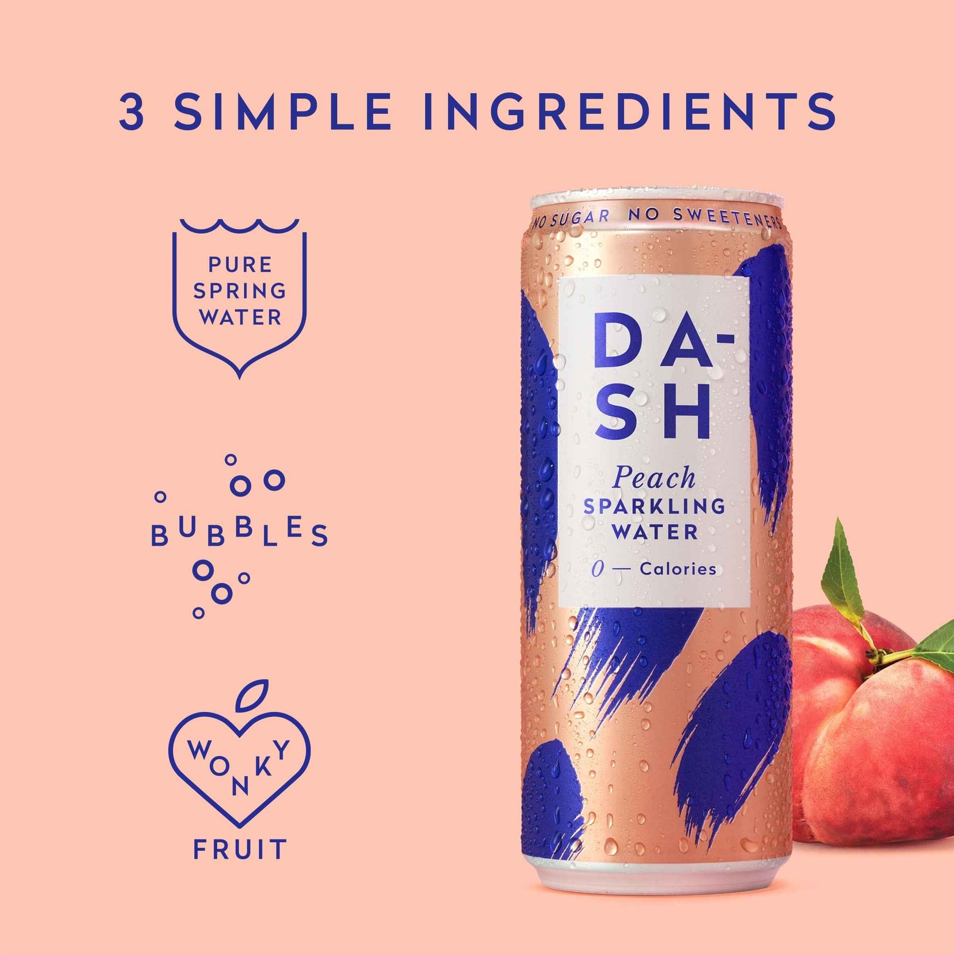 DASH Peach Sparkling Water 4 X 330ml