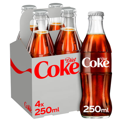 Diet Coke Soft Drink Glass Bottles 4 x 250 mL — image 1